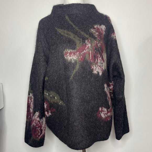 Vince Sweaters - Vince Floral Alpaca Mohair Blend Funnel Neck Dahlia Wine Color Sweater Size XL